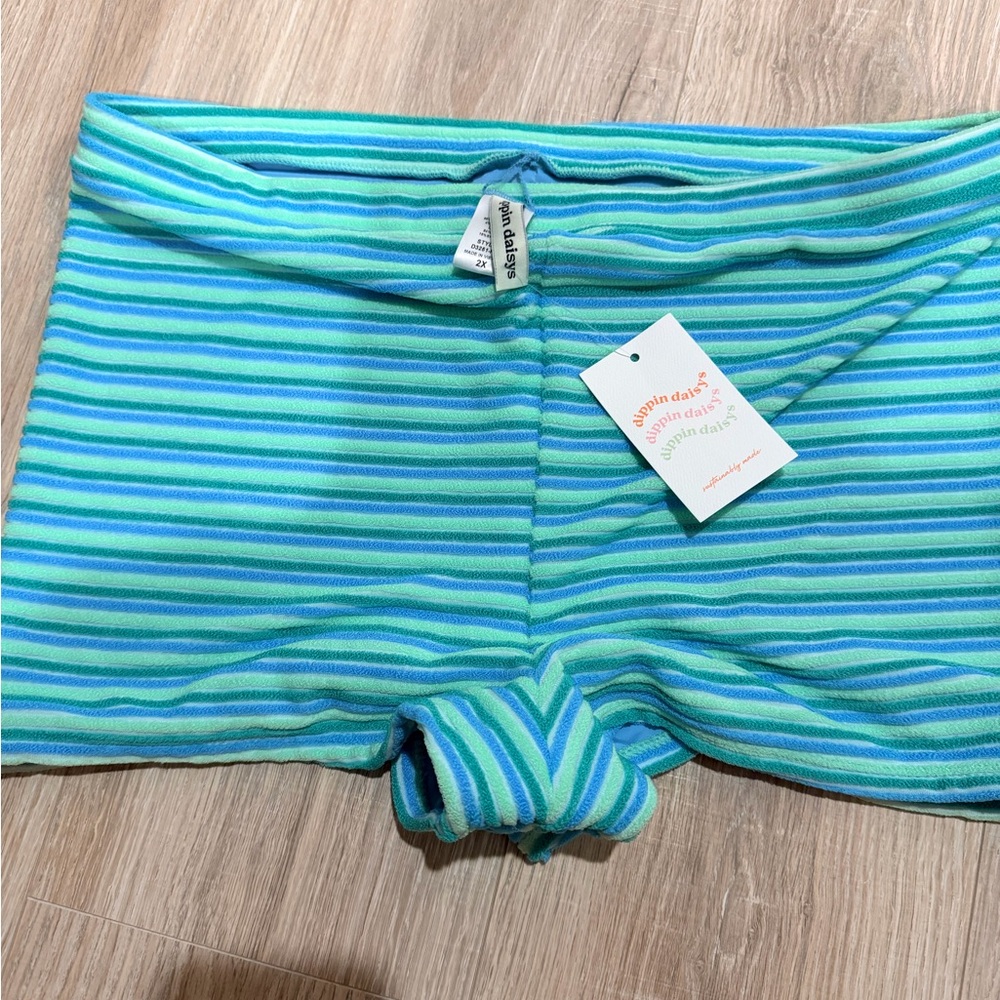 Dippin' Daisy's Blue and Green Striped Swim Shorts